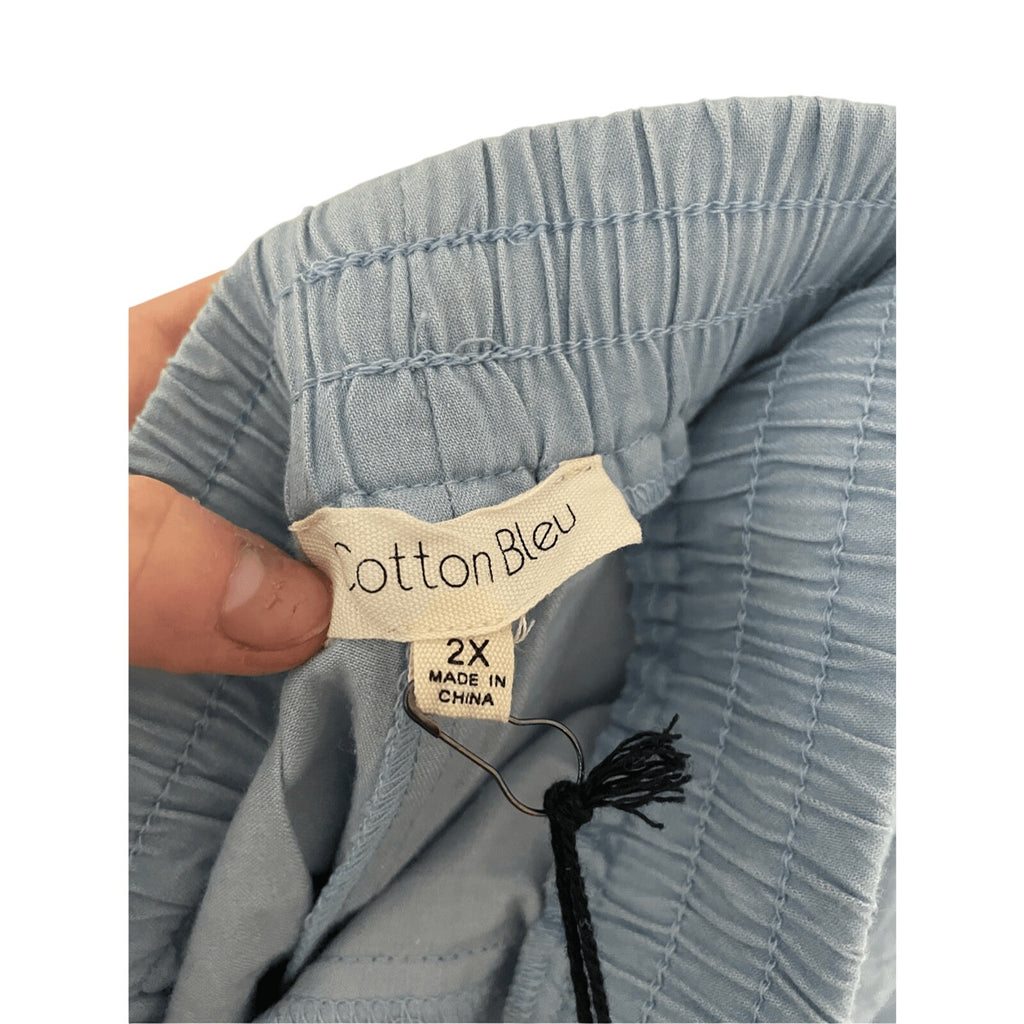 NWT Cotton Bleu 2x Blue Faux Denim Chambray Tapered Flowy Comfy Shorts