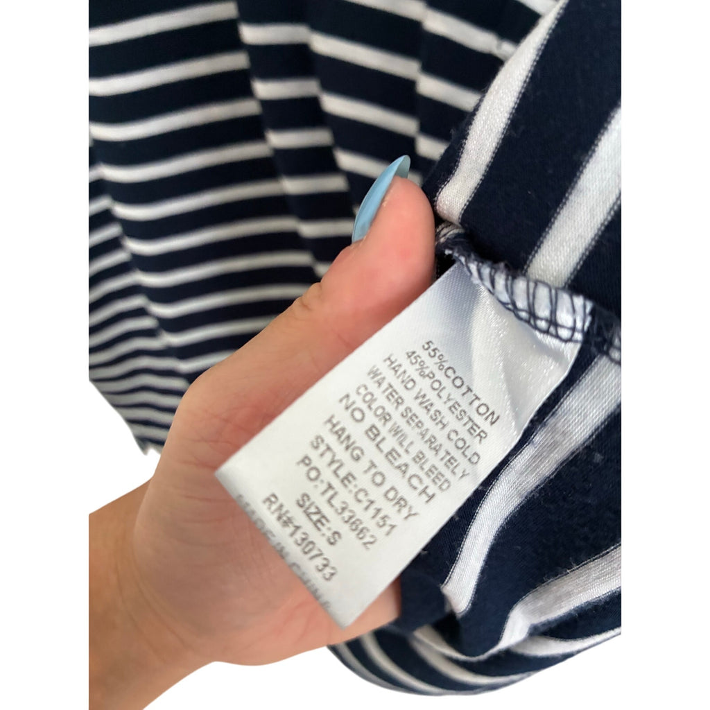 Umgee Women's Striped Long Sleeve V Neck Patch Pocket Nautical Coastal Shirt S
