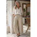 J.Jill Women's Tan White Stripe Coastal Grandma Lagenlook M Linen Wide Leg Pants