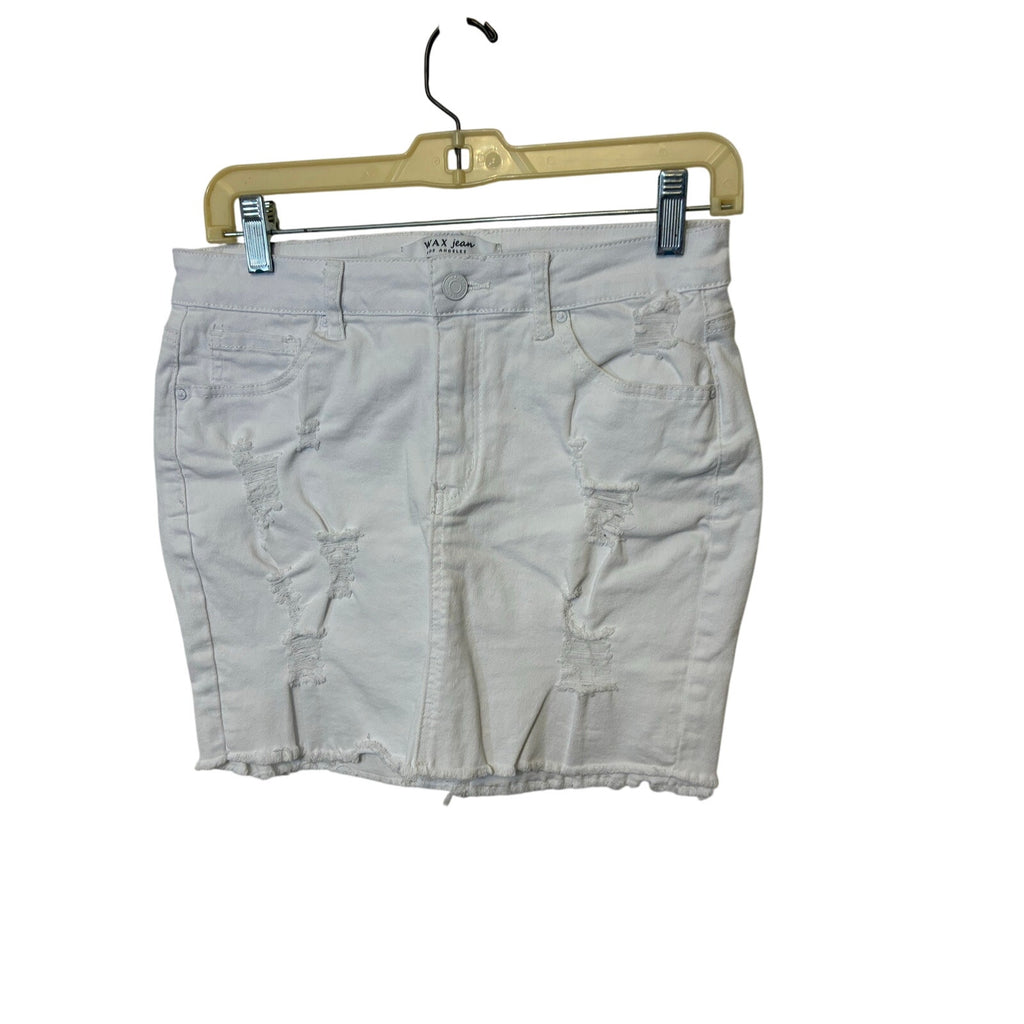 WAX Jean White Denim Mini Skirt Distressed Raw Hem Women’s Medium