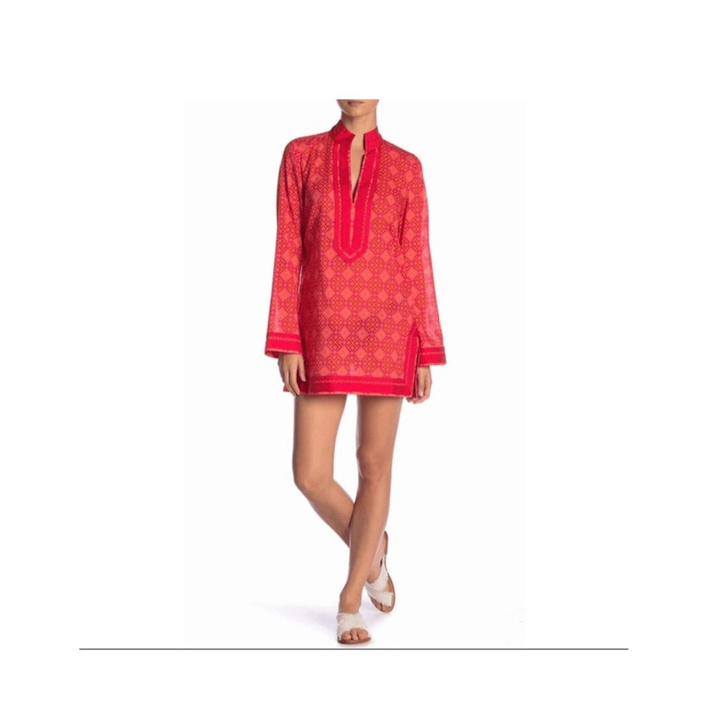 NWOT Tori Burch Honeysuckle Cotton Resortwear Printed Red Pink Tunic