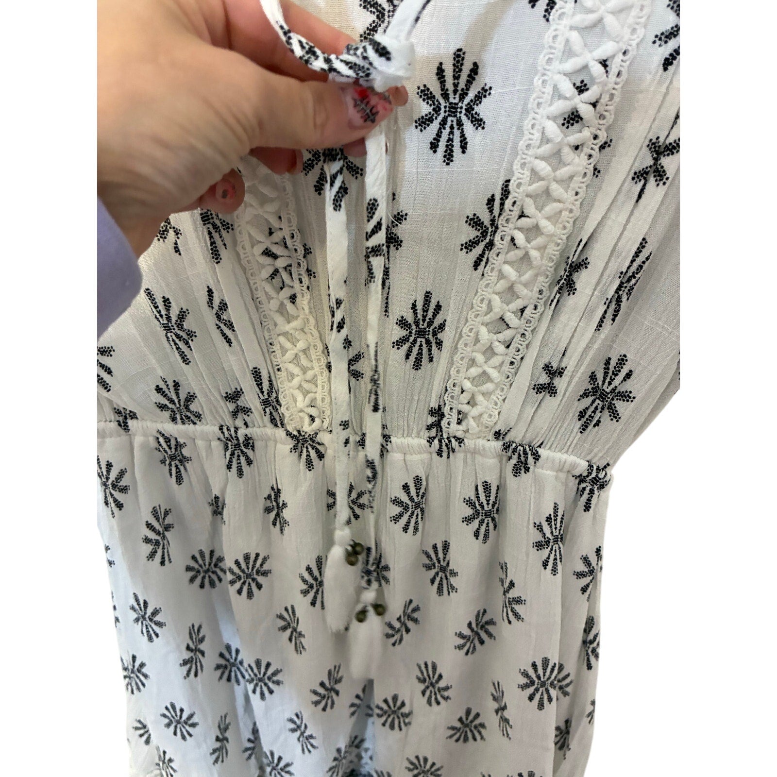 American Rag Bohemian Smocked Neck Mini Dress Novelty California Coastal XS