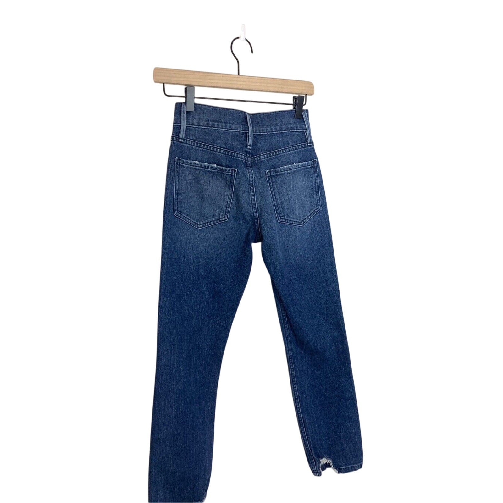 Frame Le Sylvie Slender Straight Leg Jeans Heritage Raw Hem Preppy Dark Wash
