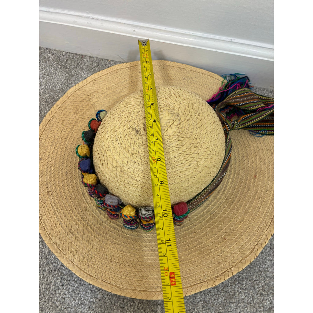 Guatemalan Worry Doll Woven Straw Hat Travel Tourist Coastal Vintage EUC