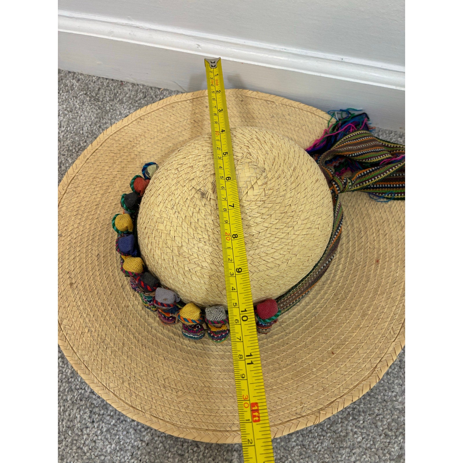 Guatemalan Worry Doll Woven Straw Hat Travel Tourist Coastal Vintage EUC