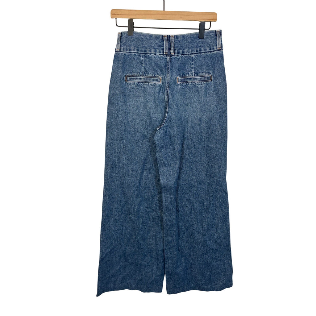 Express High Waisted Medium Wash Cowboy Denim Relaxed Wide Leg Jeans Barrel 4