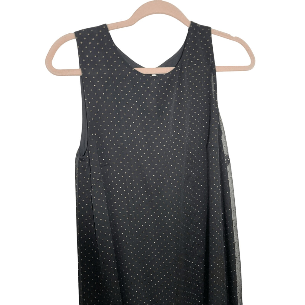 Tommy Hilfiger Quiet Mute Retro Shimmer Gold Ruffle Tiered Black Tank Dress Sz 4