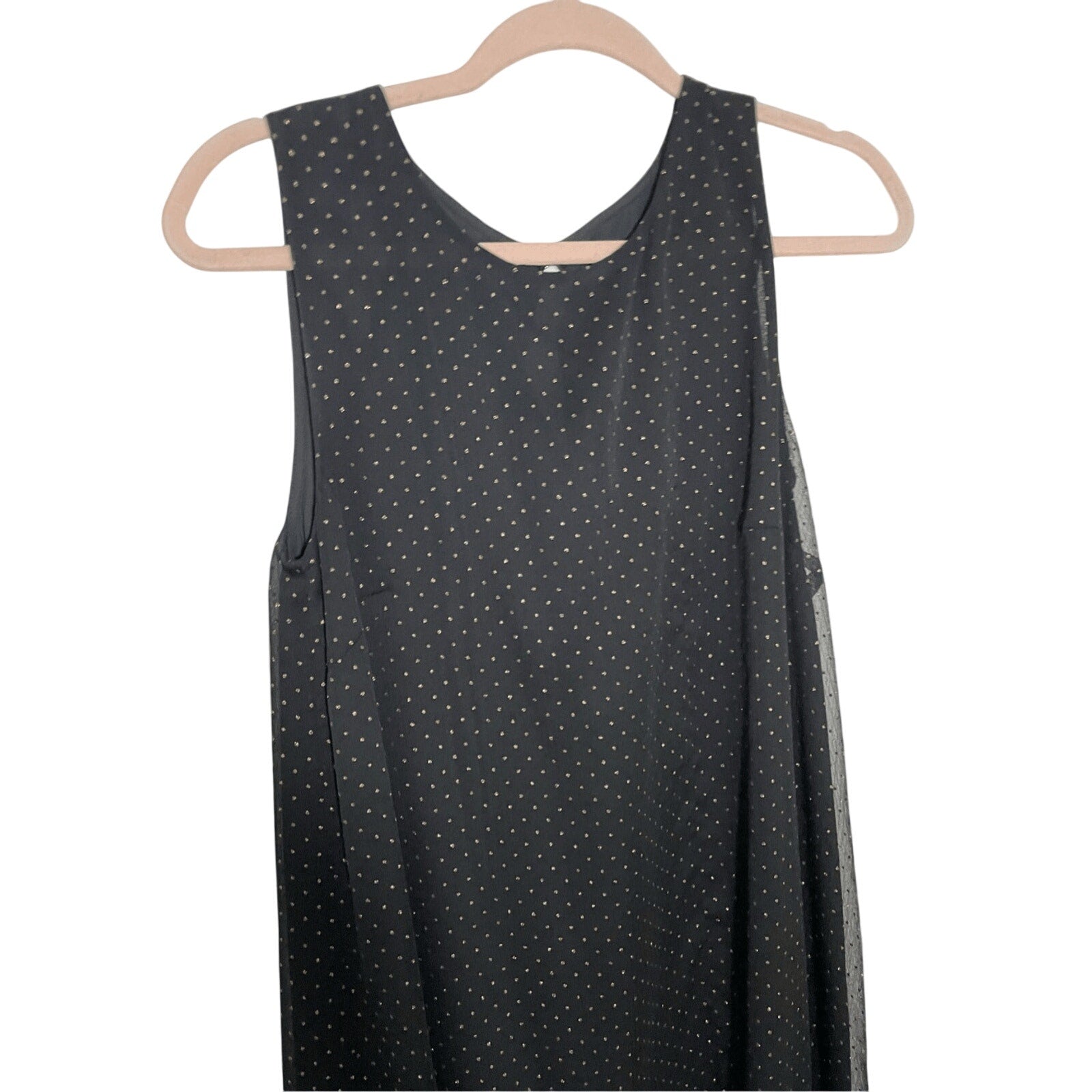 Tommy Hilfiger Quiet Mute Retro Shimmer Gold Ruffle Tiered Black Tank Dress Sz 4