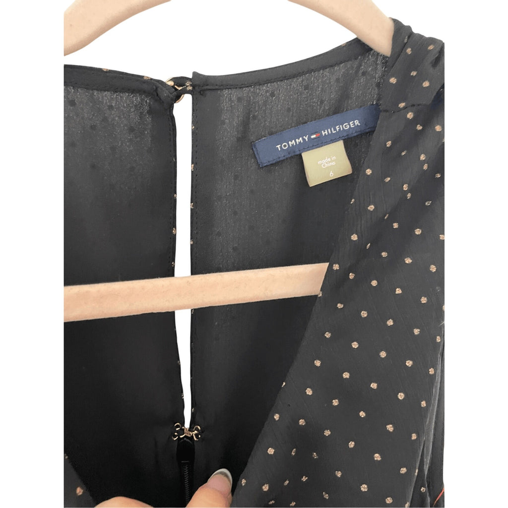 Tommy Hilfiger Quiet Mute Retro Shimmer Gold Ruffle Tiered Black Tank Dress Sz 4