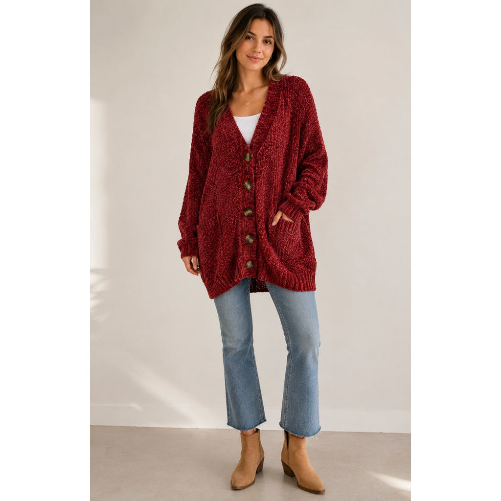 Shop The Mint Oversized Red Cardigan Sweater Folklore Cozy Lounge Boho Western S