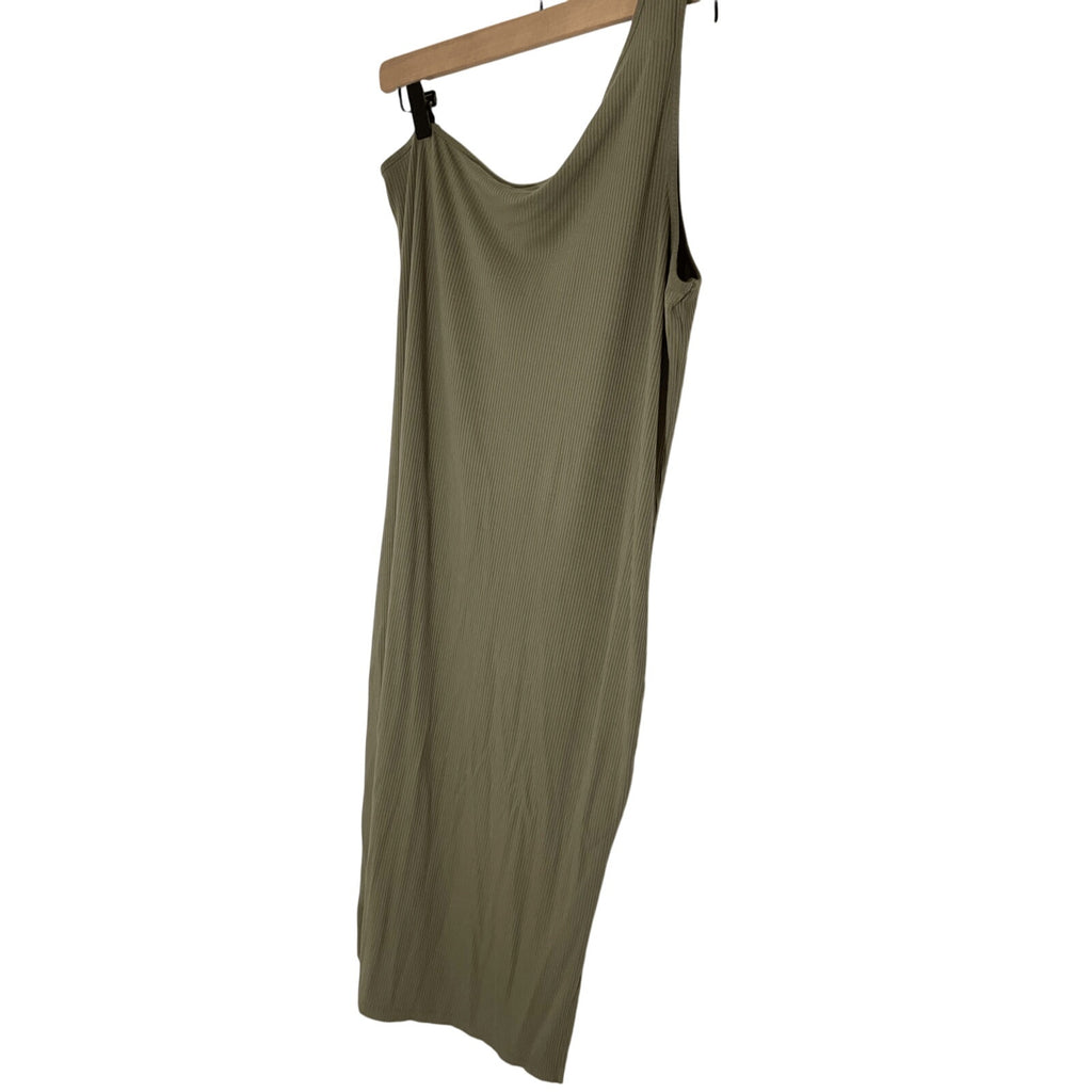 Banana Republic Tate Olive Green Ribbed Modest ONE-SHOULDER DRESS Sz  L