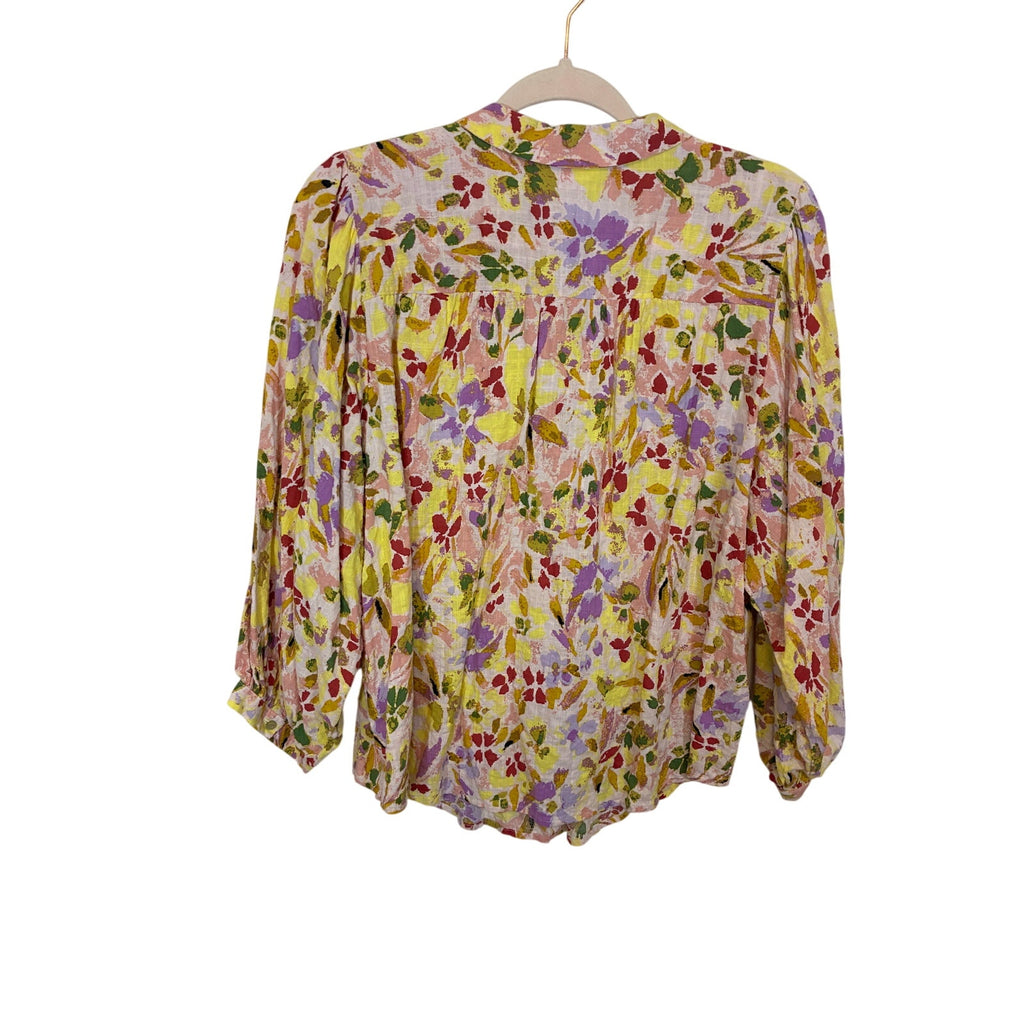 Lauren Conrad floral 3/4 sleeve button front spring summer top boho floral XL