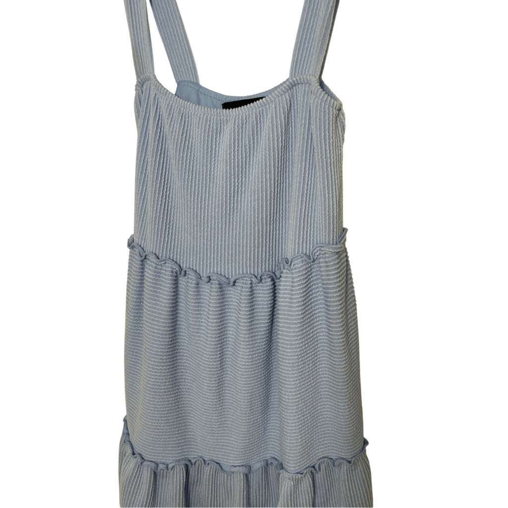 Anna Grace Pastel Blue Square Cut Sunday Coquette Tiered Mini Malibu Sundress S