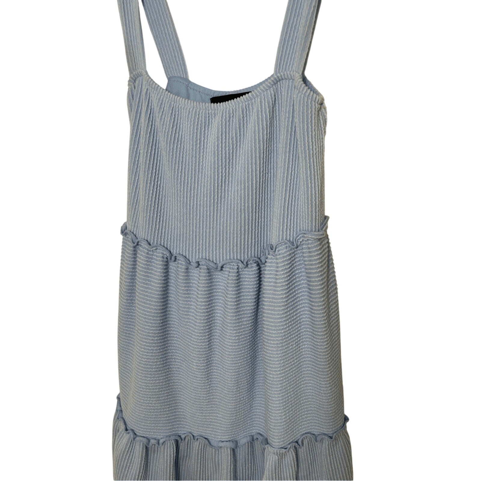 Anna Grace Pastel Blue Square Cut Sunday Coquette Tiered Mini Malibu Sundress S