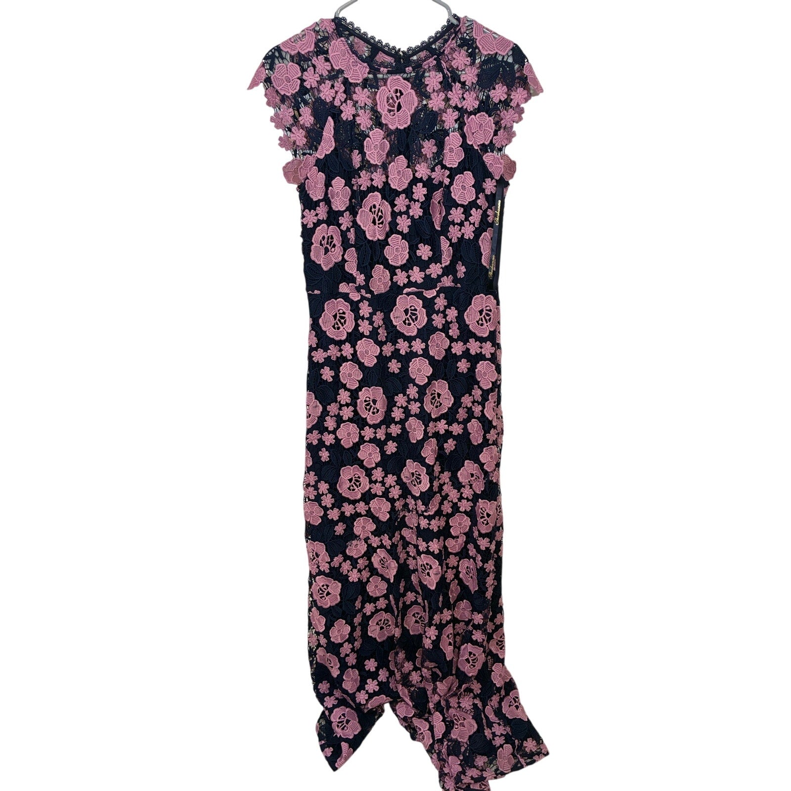 Shoshanna Pink Floral Lace Maxi Gown Crochet Illusion Neck Evening Dress Garden