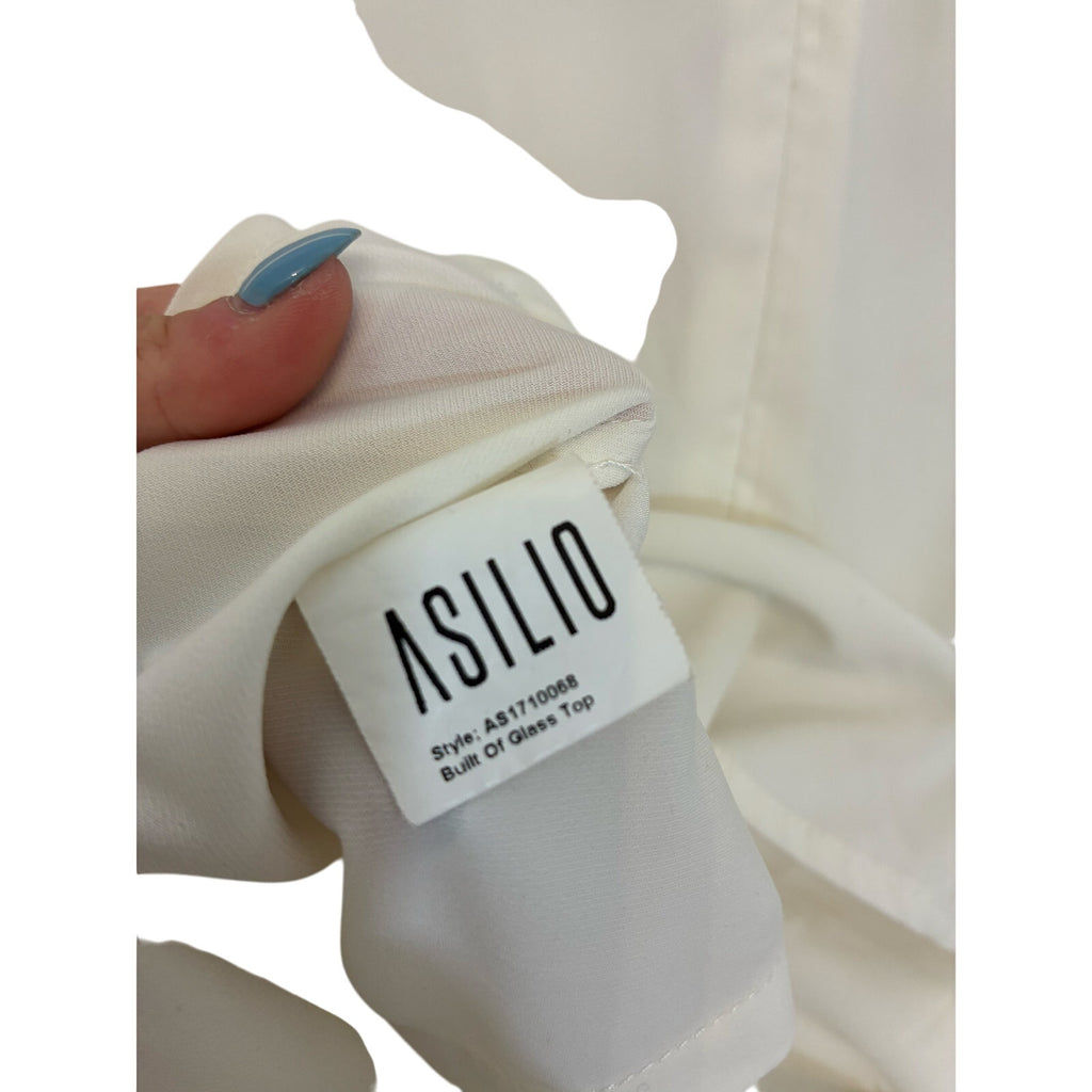 Asilio Built Of Glass Top White Long Pleat Sleeve Blouse XS Victorian CastleCore