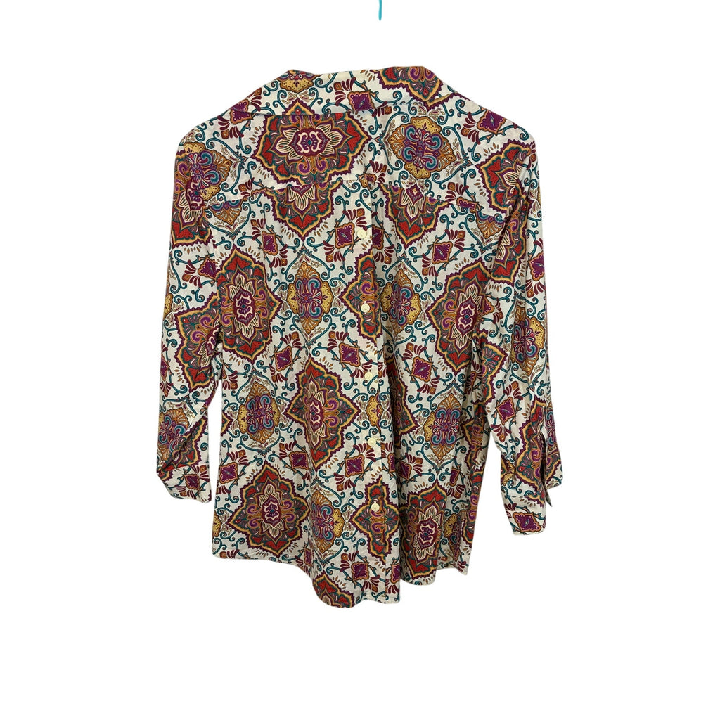 Chico’s Multicolor Medallion Print No Iron Button-Back Shirt Size 3 Retro