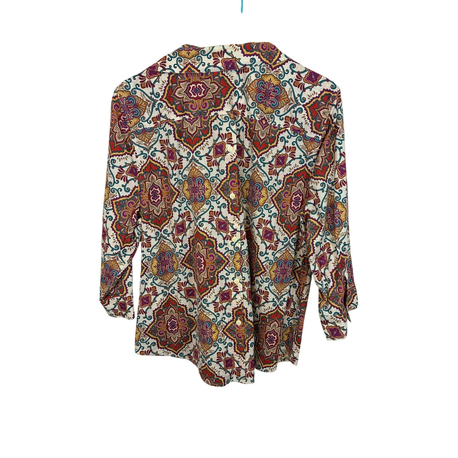 Chico’s Multicolor Medallion Print No Iron Button-Back Shirt Size 3 Retro