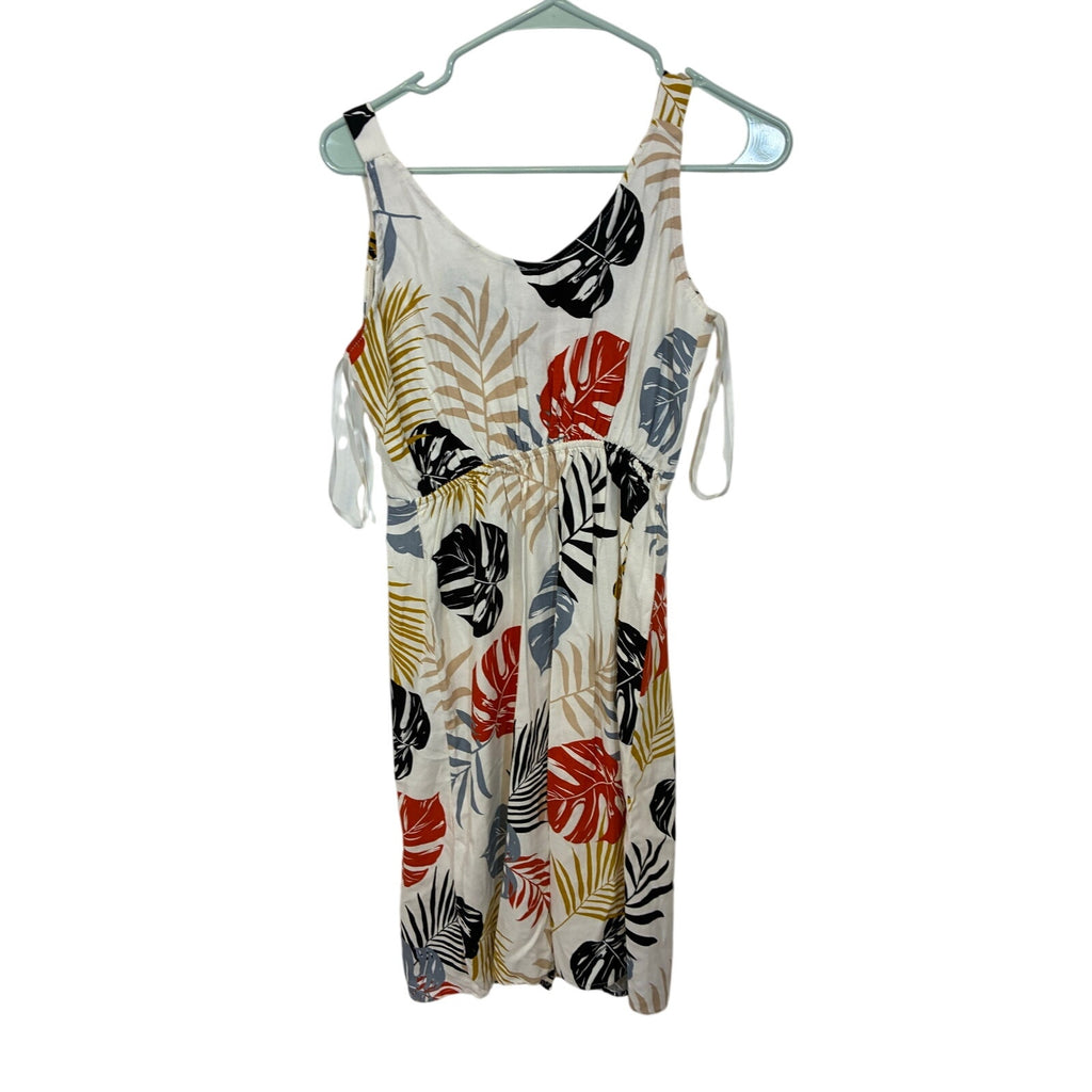 Monteau Tropical Print Linen Blend Midi Dress Resort Vacation Style S