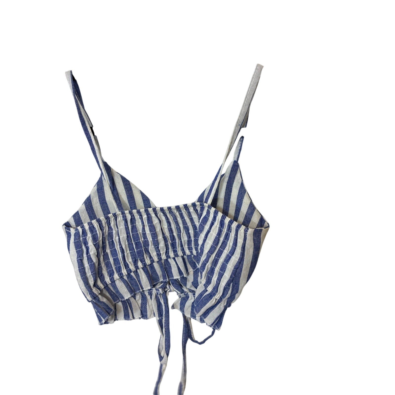 Blue White Stripe Tie Front Corset Crop Top Coastal Euro Summer Made In Italy