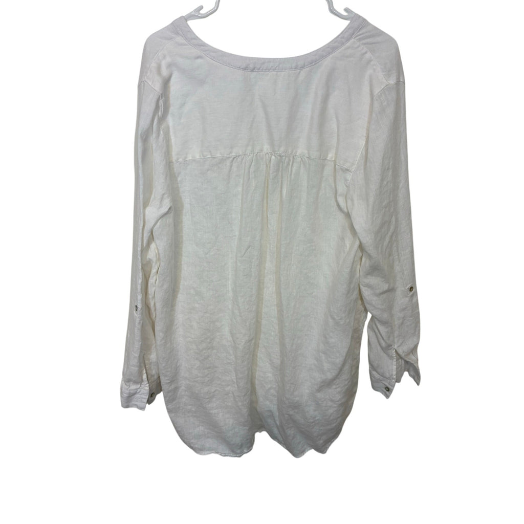 Sigrid Olsen 100% Linen Tunic Top Blouse Women XL White Roll Tab Lagenlook Beach