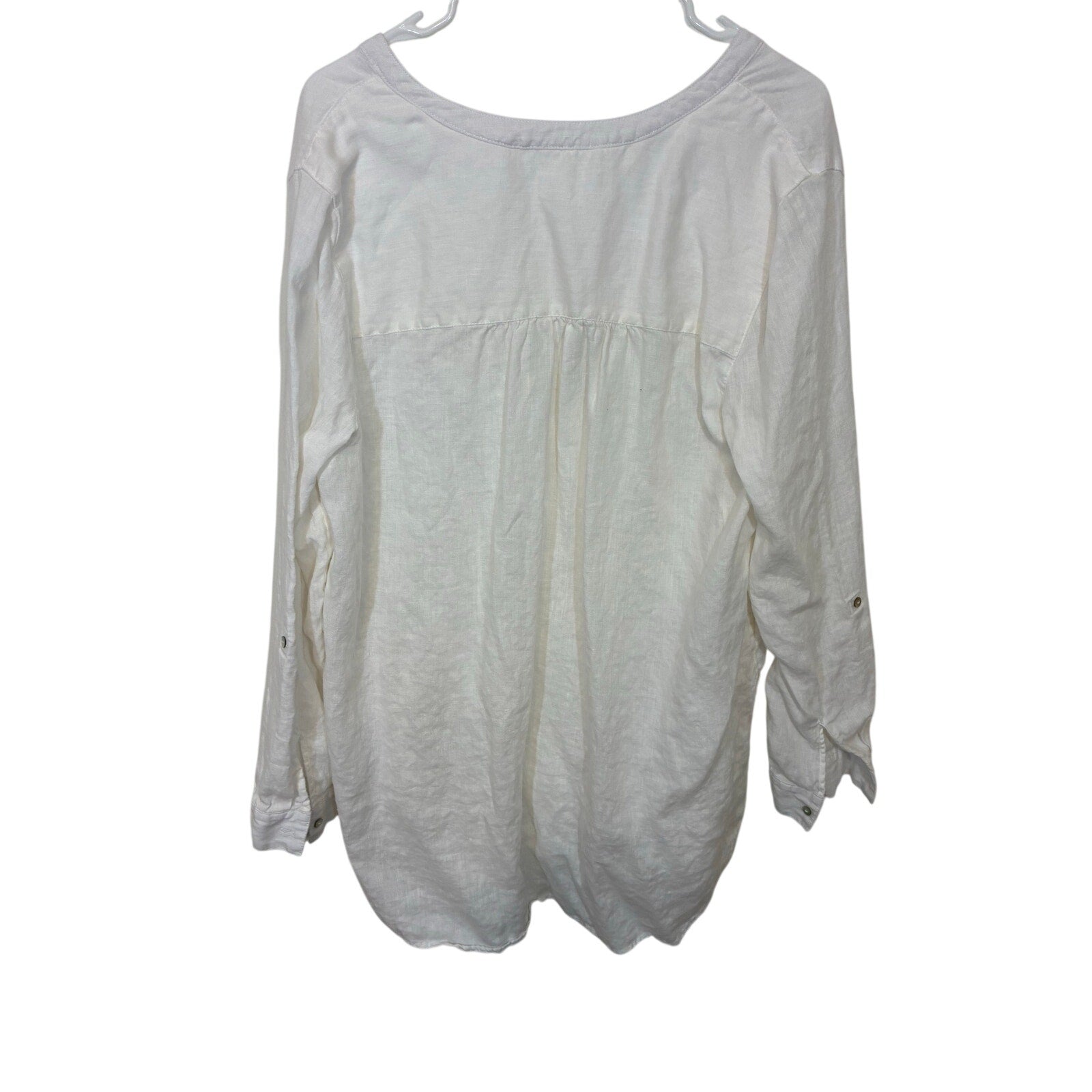 Sigrid Olsen 100% Linen Tunic Top Blouse Women XL White Roll Tab Lagenlook Beach