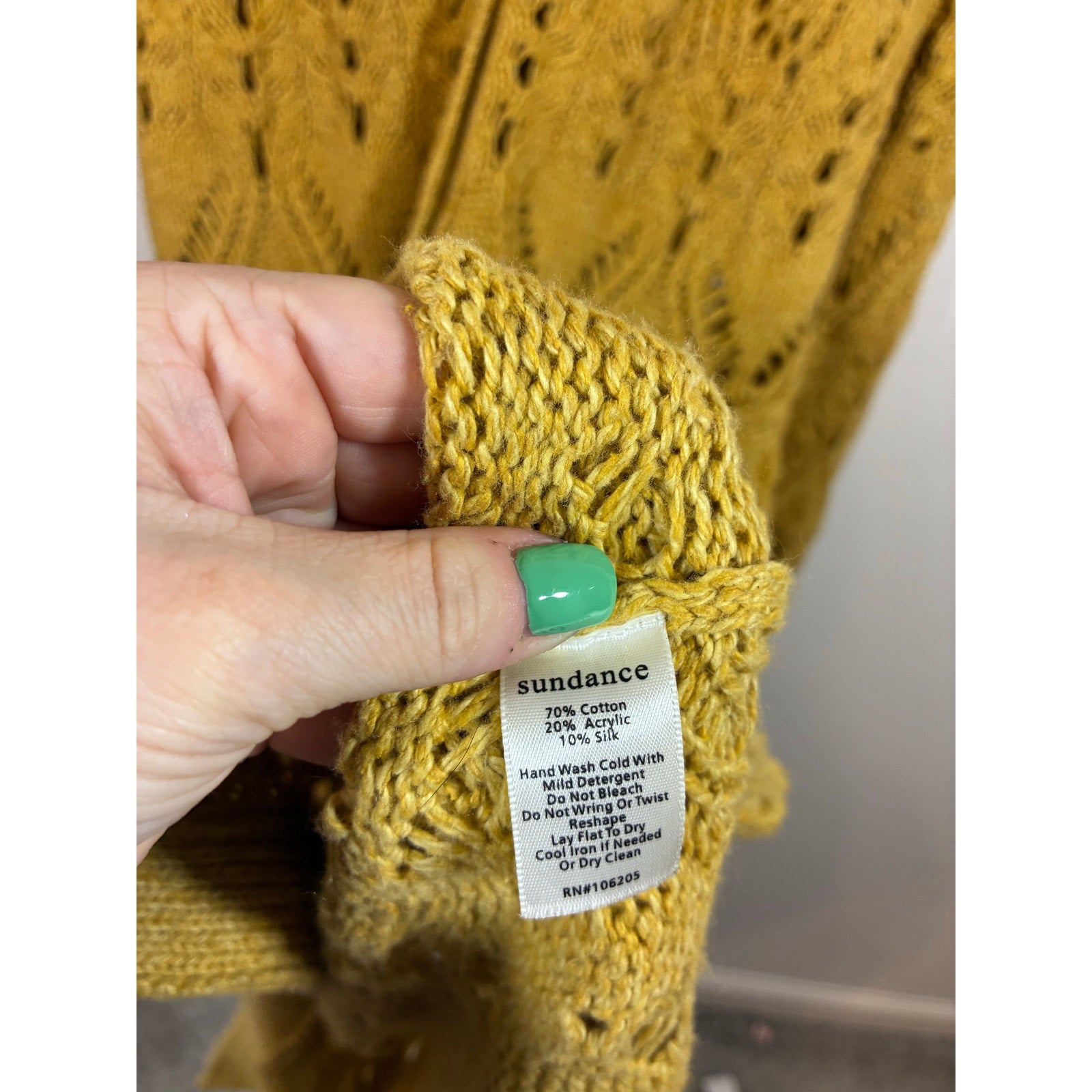 Sundance Autumn Light Silk Blend Pointelle Duster Cardigan Mustard Longline M