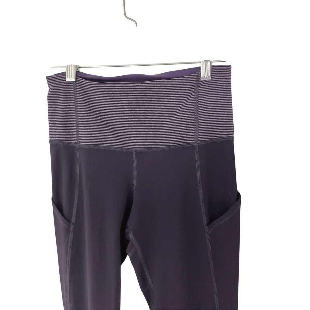 Lululemon Rebel Runner Crop Grape Stripe Zip Ankle Leggings SZ 4 Pedal Pusher