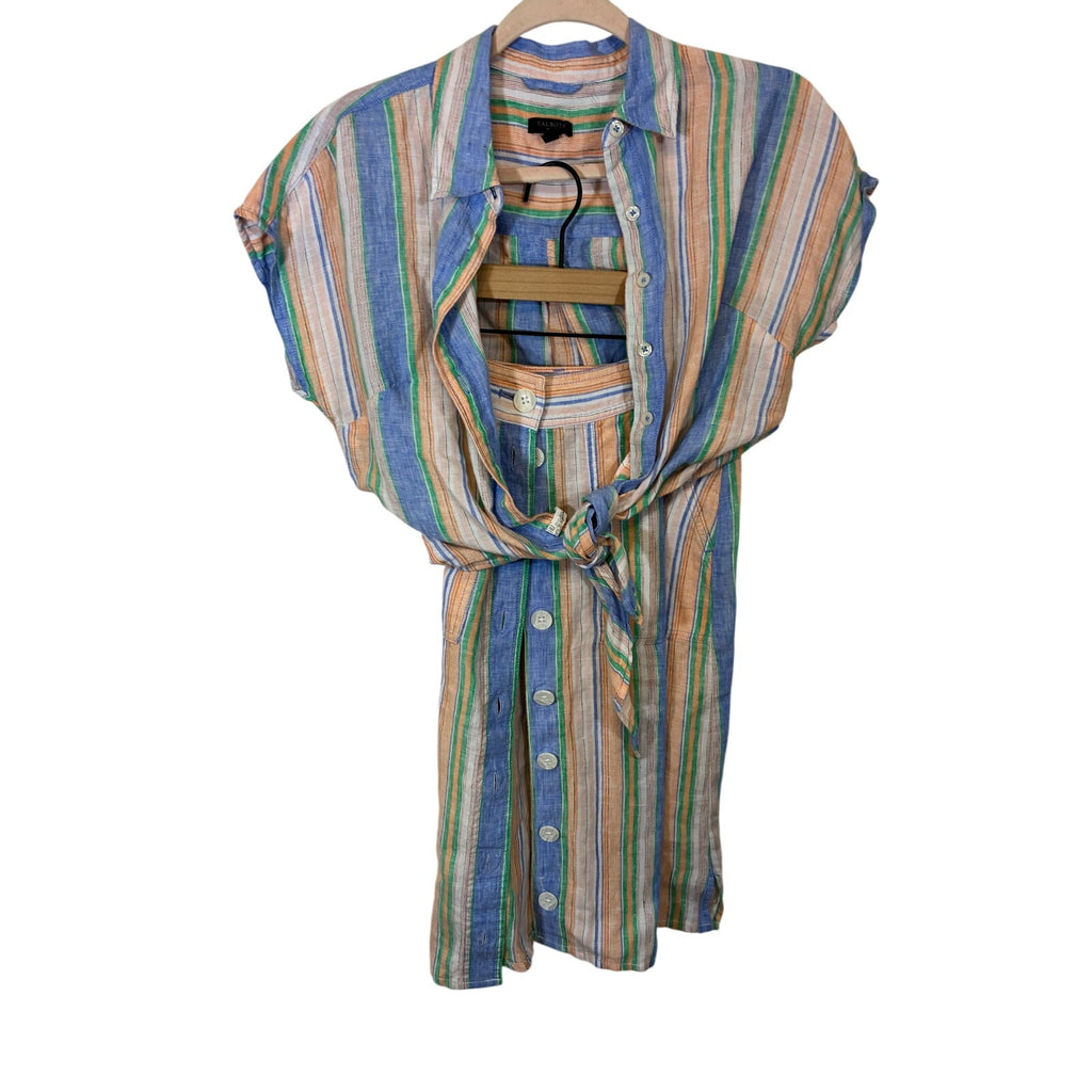 Talbots Linen Tie Hem Button Front Top Swing Stripe 0P Preppy Nautical Set