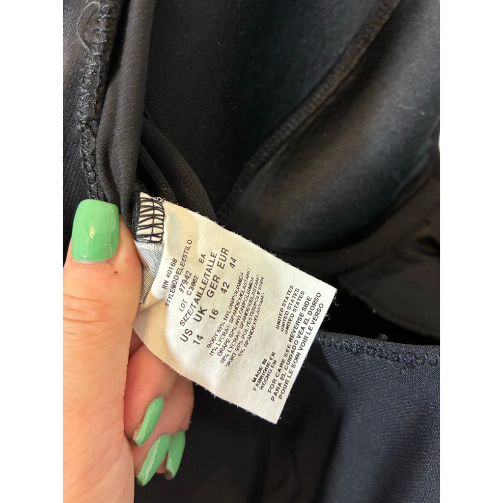 Miracle Suit Magicsuit Rita Black Swimsuit Ruched Flyaway Tummy Control Size 14