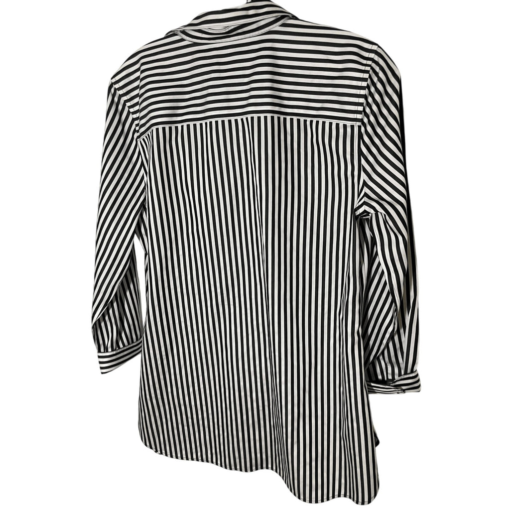Chico's No Iron Cotton Women's Striped Dress Shirt Preppy Old Money Luxury Sz 1P