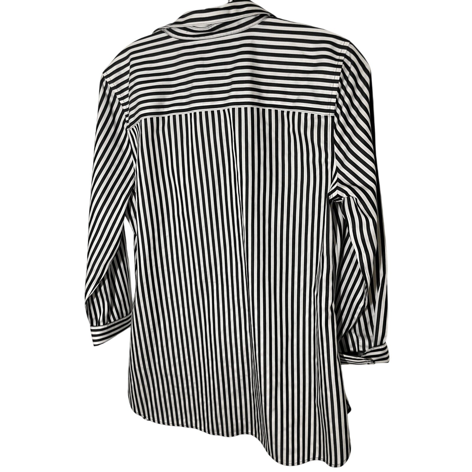 Chico's No Iron Cotton Women's Striped Dress Shirt Preppy Old Money Luxury Sz 1P