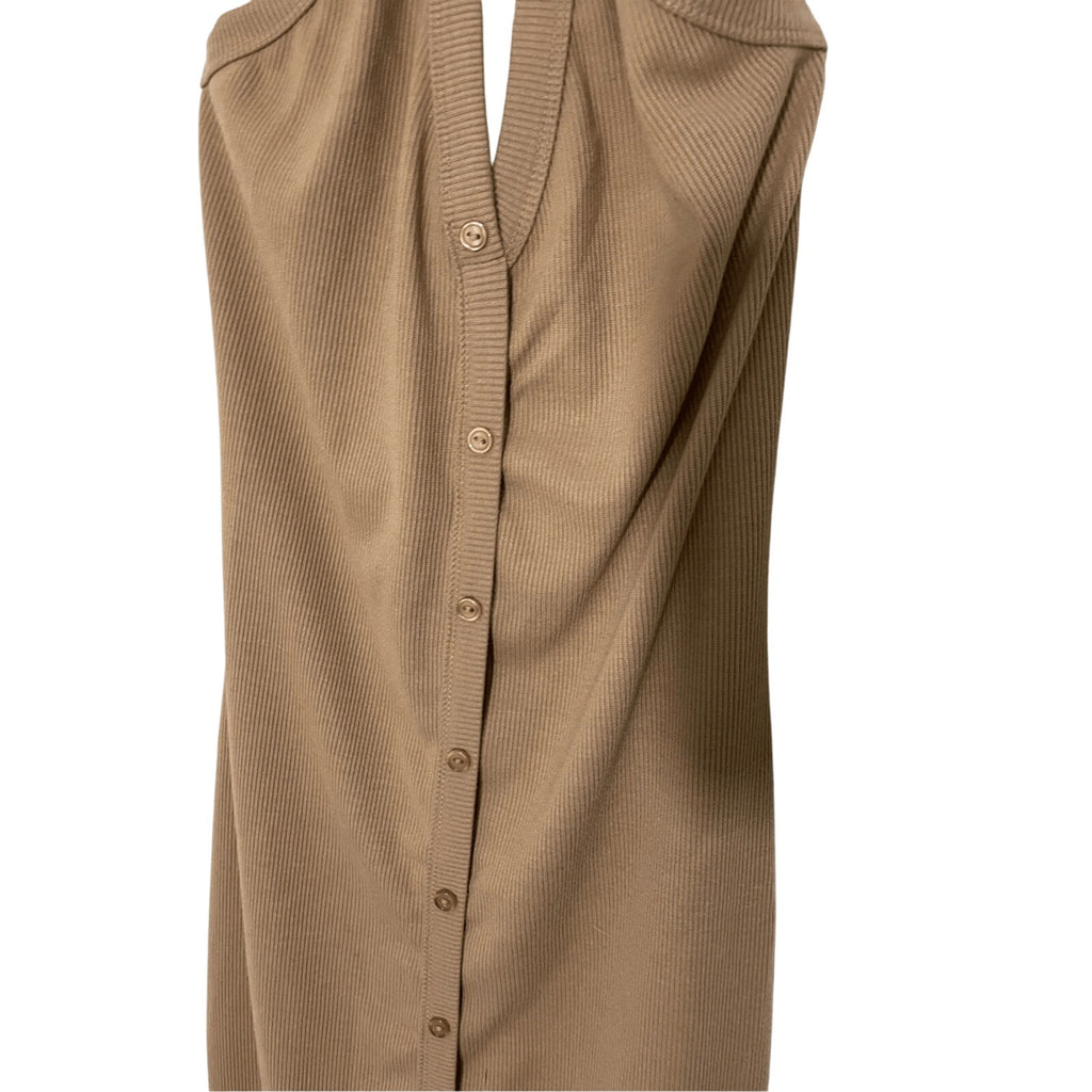 Timing Large New Halter Bodycon Nude Midi SunDress Fitted Preppy Casual Minimal