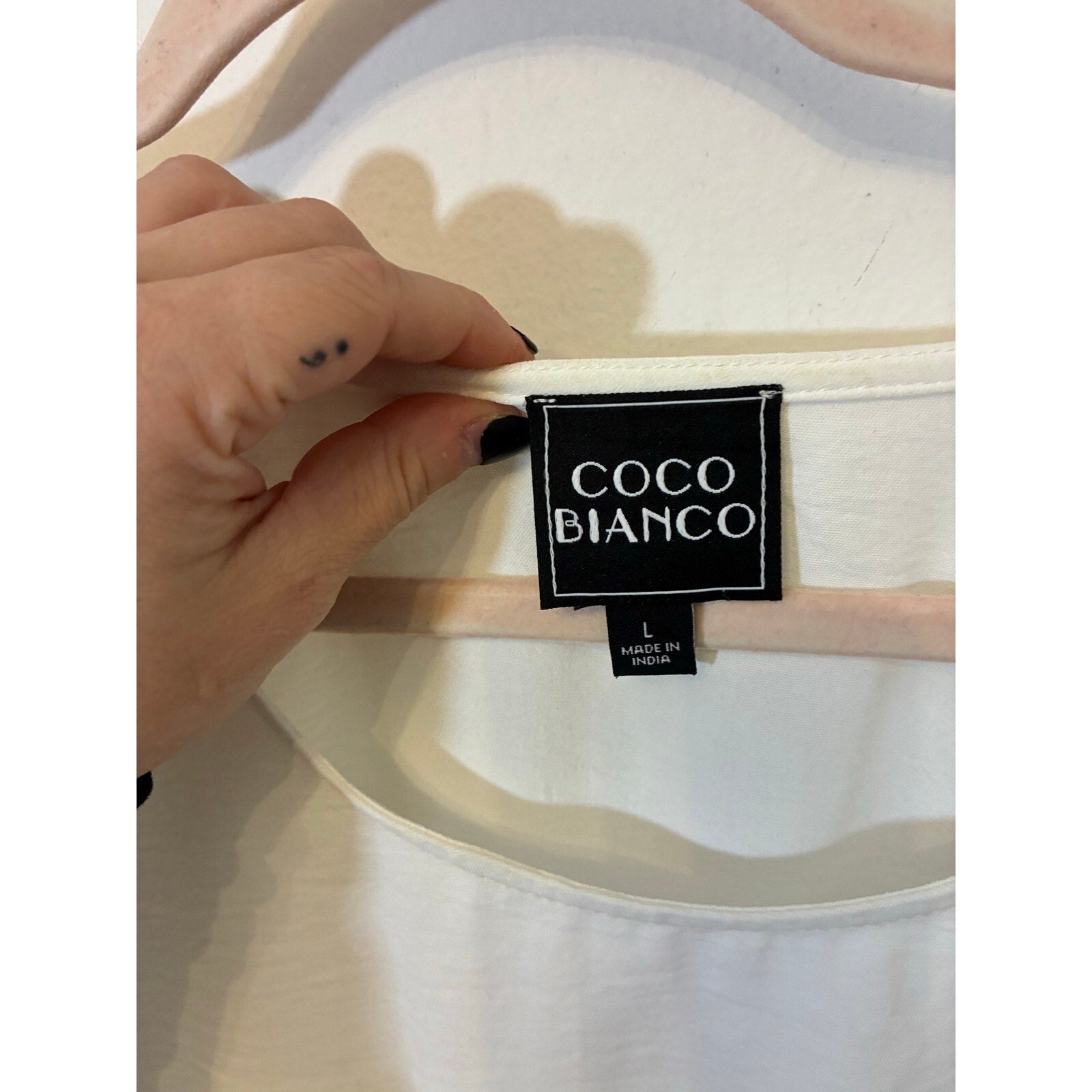 Coco Bianco White Boho Piratecore Peasant Blouse Smocked Waist Top L
