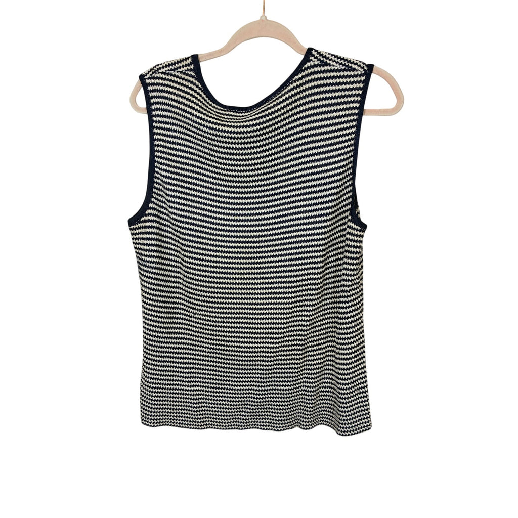 St John Sport Navy Cream Knit Striped Sleeveless Top L Vintage Santana