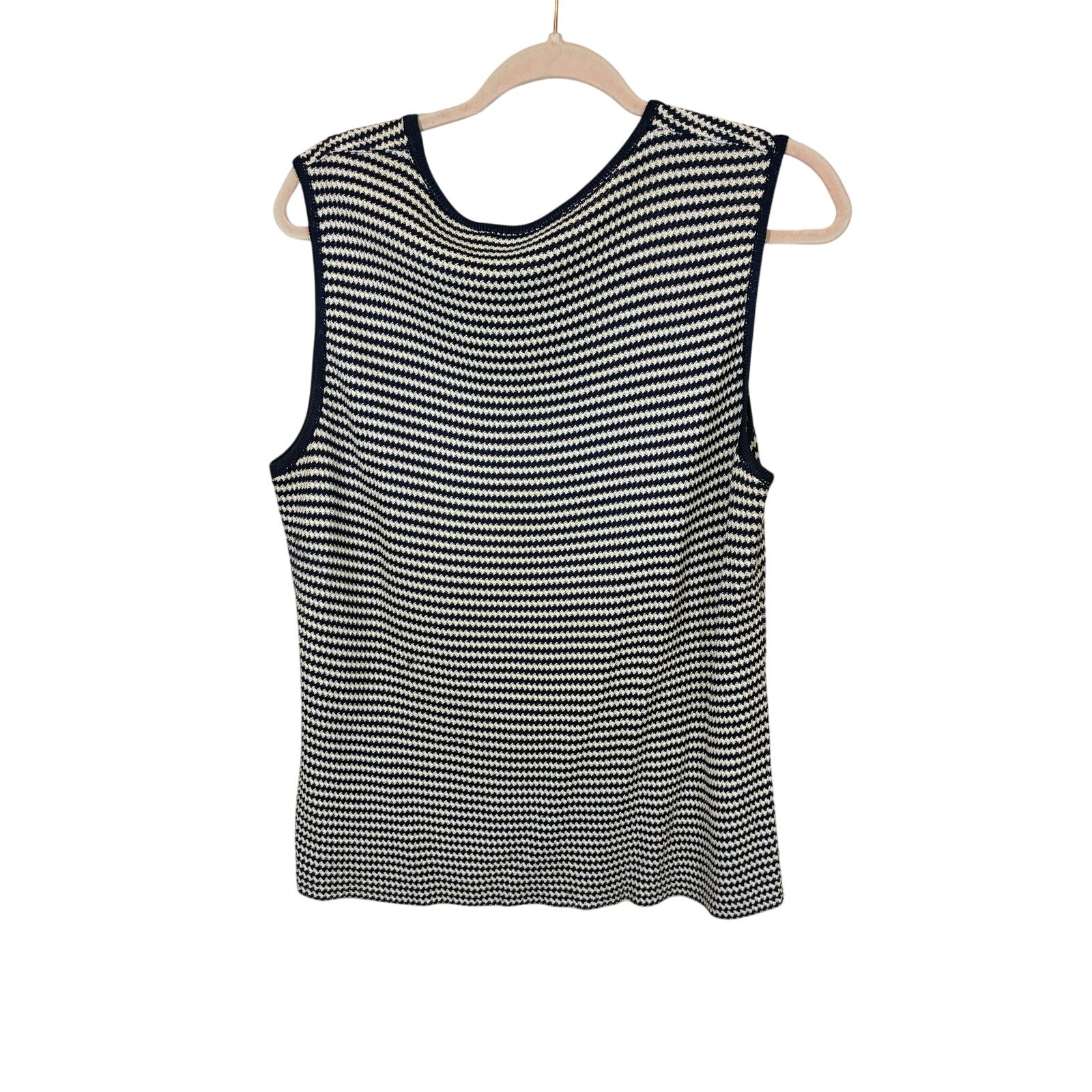 St John Sport Navy Cream Knit Striped Sleeveless Top L Vintage Santana