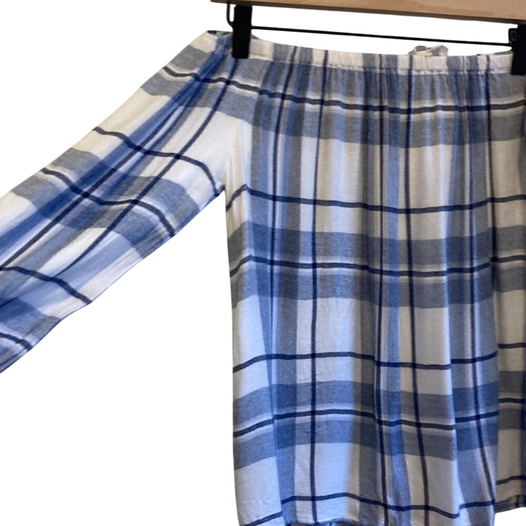 Two  Vince Camuto Petite XS Madras Plaid Off The Shoulder Long Sleeve Blouse