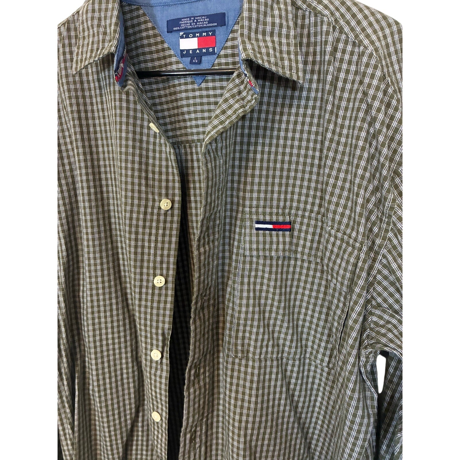 2000s Y2k Vintage Tommy Hilfiger Tommy Jeans Men’s Stripe Dress Button Up Shirt