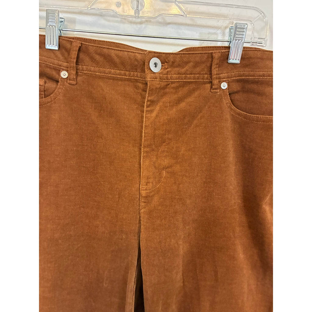 J Jill Chocolate Brown Corduroy Pants  Sz 18 Cuffed Hem 5 Pocket Pull-On