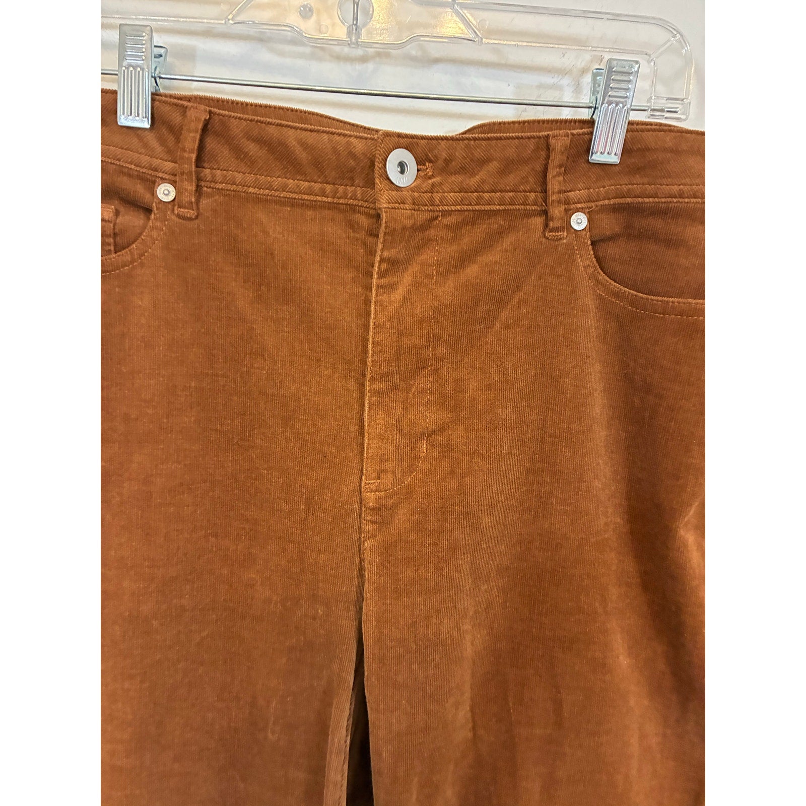 J Jill Chocolate Brown Corduroy Pants  Sz 18 Cuffed Hem 5 Pocket Pull-On