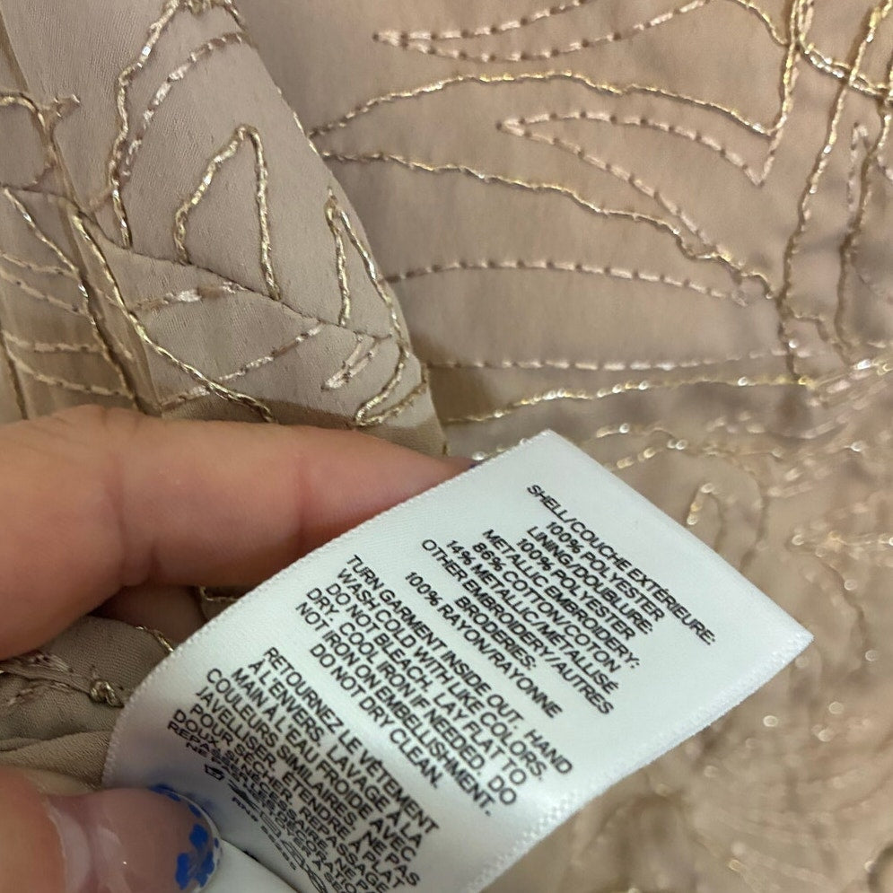 Express Sleeveless Metallic Embroidery Gold Sheen Tan Button Back Top Blouse XS