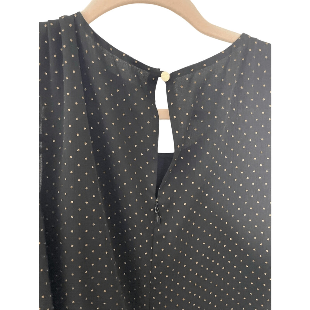Tommy Hilfiger Quiet Mute Retro Shimmer Gold Ruffle Tiered Black Tank Dress Sz 4