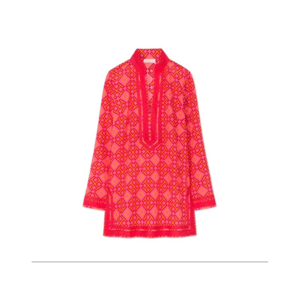 NWOT Tori Burch Honeysuckle Cotton Resortwear Printed Red Pink Tunic