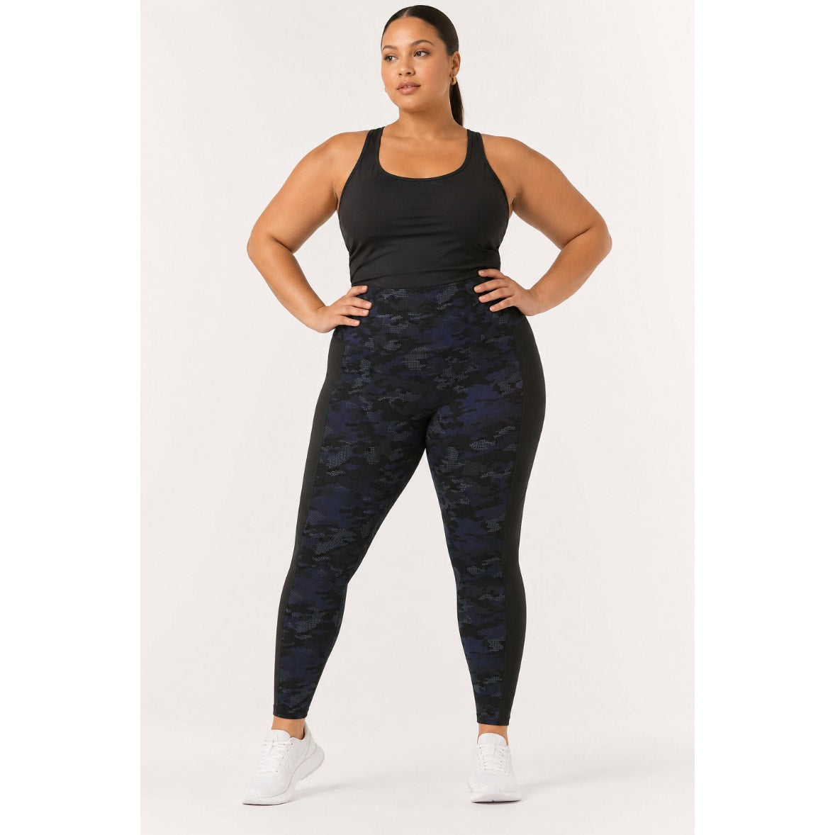 SPANX Womens Camo Print Active Leggings Blue/Black 1X Athleisure Normcore Gym