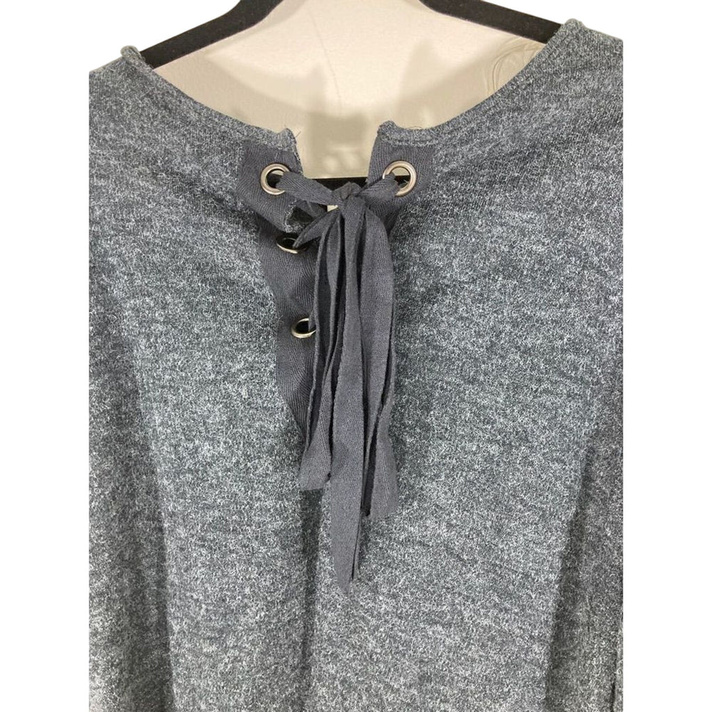 Umgee Tie Front Bell Sleeve Grey Sweater Lagenlook Slouchy Comfy Oversized Top M