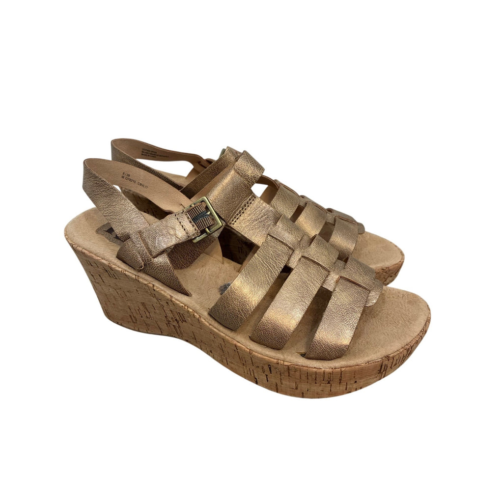 Korks By Kork Ease Women's Beige Leather Cork Wedge Sandals Size 9 M Ankle Strap