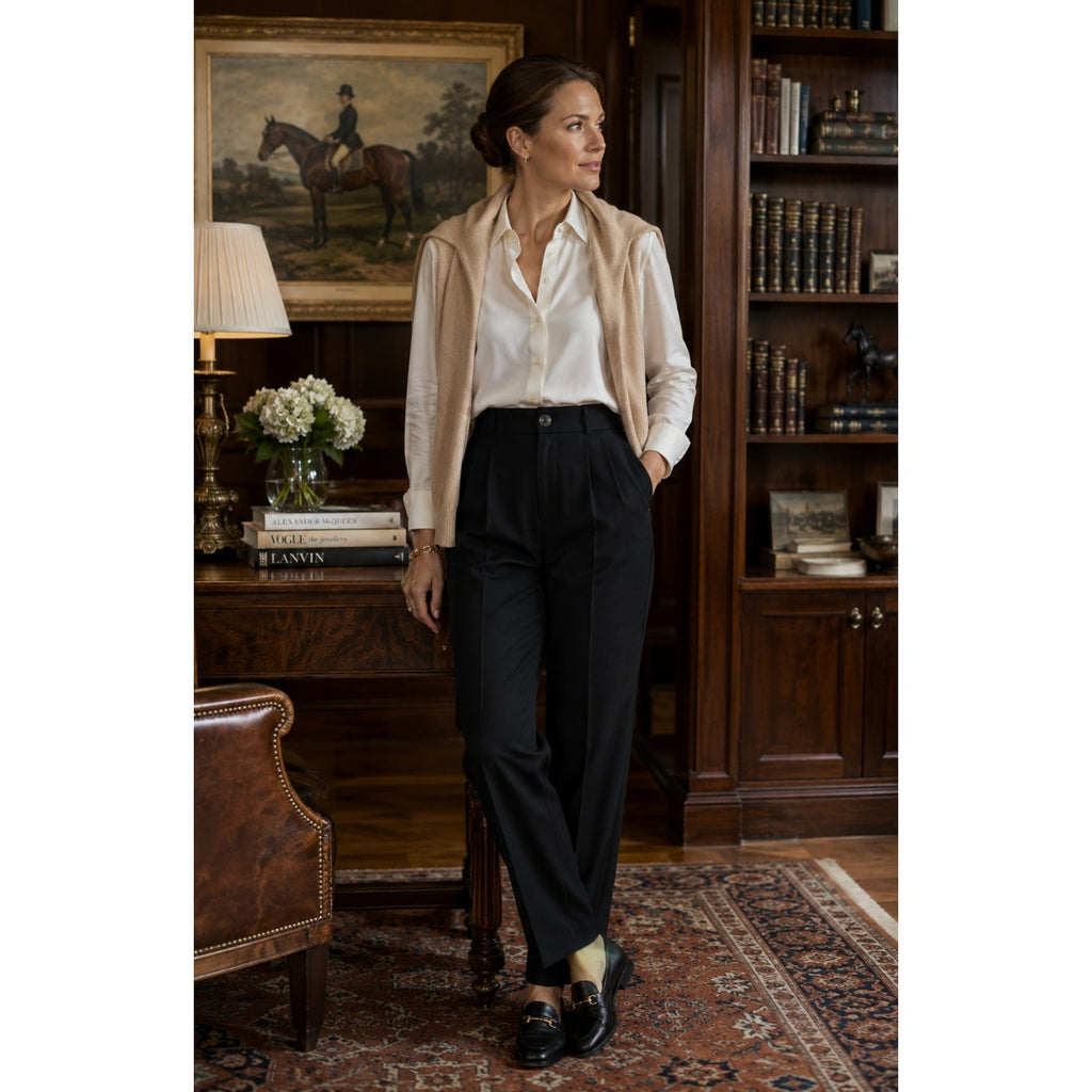 Vintage Liz Claiborne Wool Blend Trousers Women's Black High Rise Pleated Pants