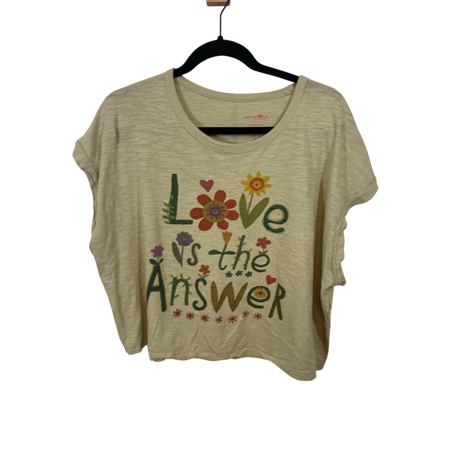 Natural Life Love Is The Answer Graphic Tee Women's Boho Floral Short Sleeve Top