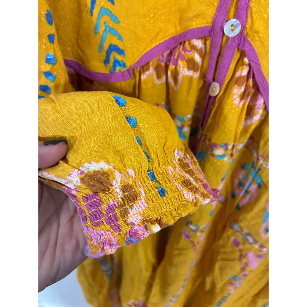 Free People Foley Maxi Dress Women’s M Yellow Duster Shirt Dress Boho Festival