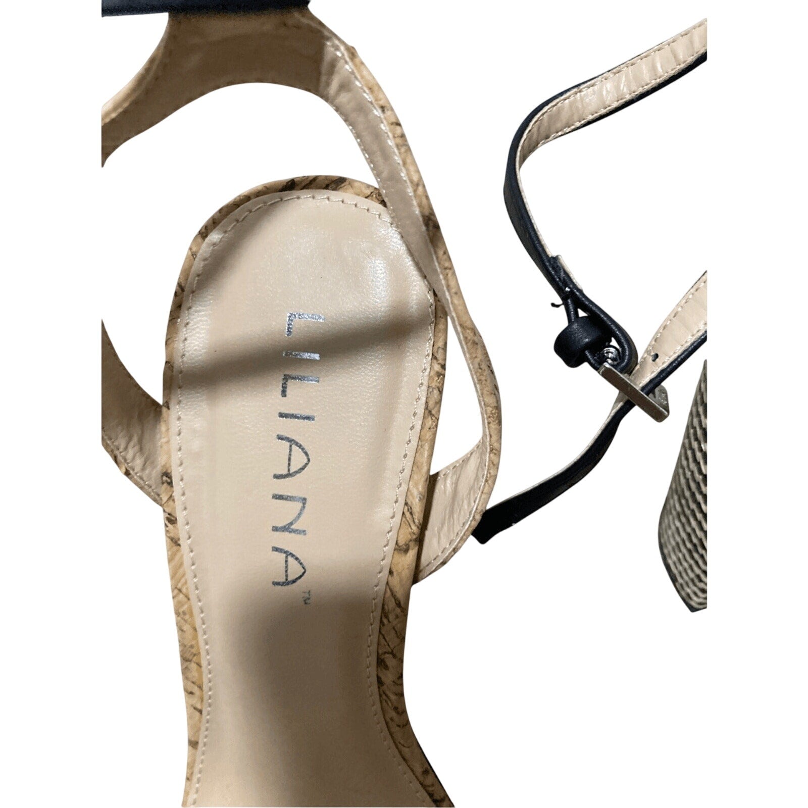 Liliana SZ 7 Cork Striped Block Monochromatic Open Toed Heels Preppy Minimalist